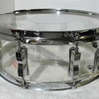 LUDWIG VISTALITE Snare Drum 5 x 14 Clear Acrylic Shell ALL Original 70s Blue & Olive Badge 10 Lug EC image 9