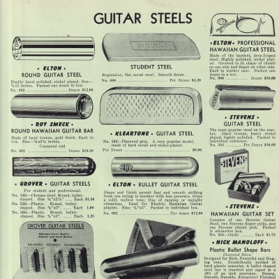 1950'S ELTON ROY SMECK KLEARTONE GUITAR STEEL SLIDE VINTAGE FULL PAGE CATALOG ADVERT for sale