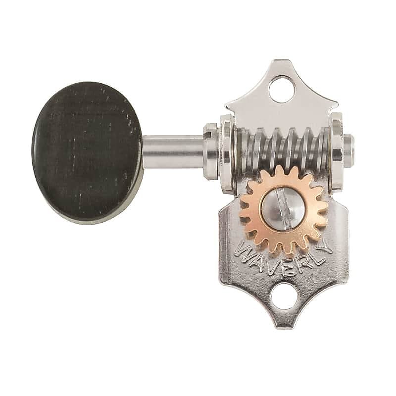 Waverly Guitar Tuners with Ebony Knobs, for Solid Pegheads, Nickel, 3L/3R