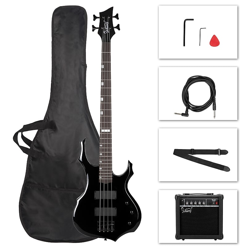 Glarry Black Burning Fire Electric Bass Guitar HH Pickups + 20W Amplifier image 1