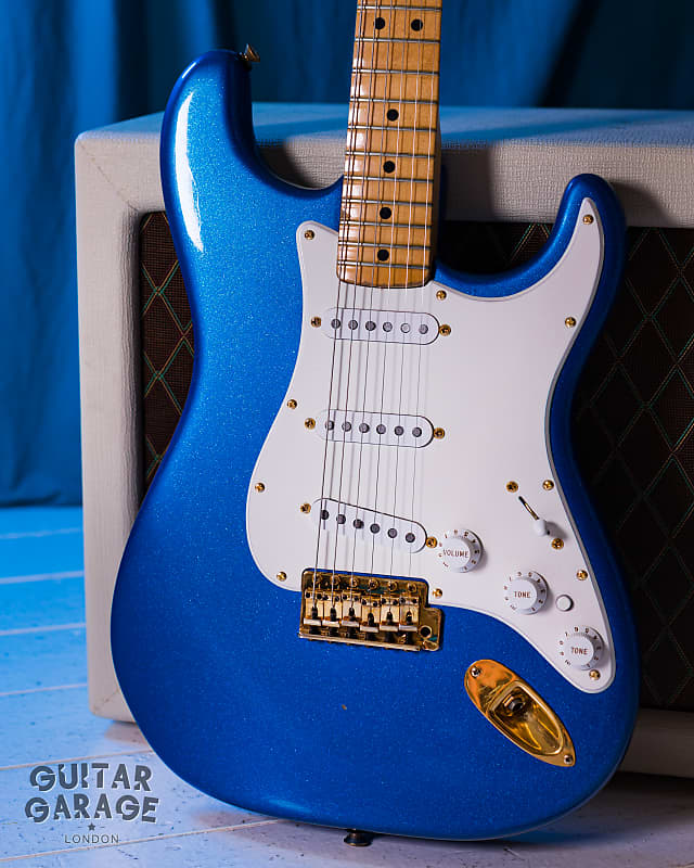1982 Fender USA The Strat Sapphire Blue sparkle gold hardware maple neck Dan Smith era guitar image 1