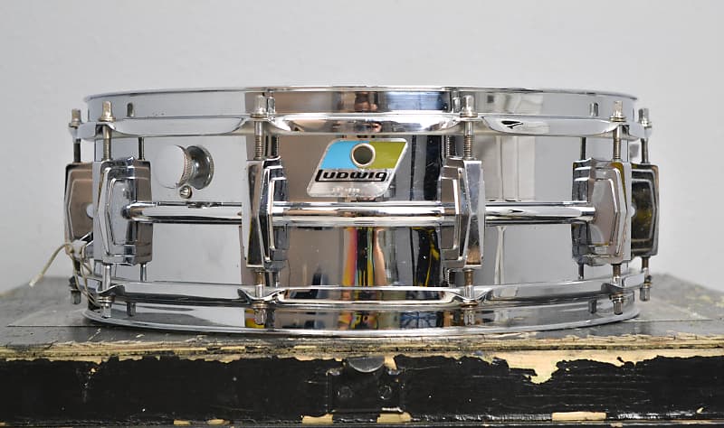 Ludwig No. 400 Supraphonic 5x14" Aluminum Snare Drum with Rounded Blue/Olive Badge 1979 - 1984 image 2
