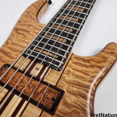 Bob Mick Custom 6-String Quilted Maple Bass 9-Piece Neck Purple Heart Abalone Binding 10.44lbs image 11