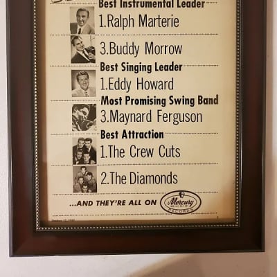 1957 Mercury Records Promotional Ad Framed Ralph Marterie,  Maynard Ferguson The Crew Cuts & Others  Original for sale