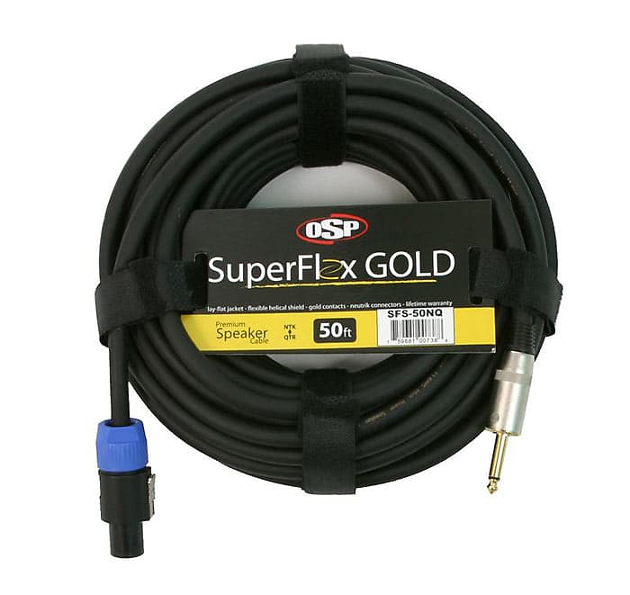 OSP SuperFlex GOLD 50' ft Speaker Cable, Speakon to 1/4", Neutrik Connectors image 1