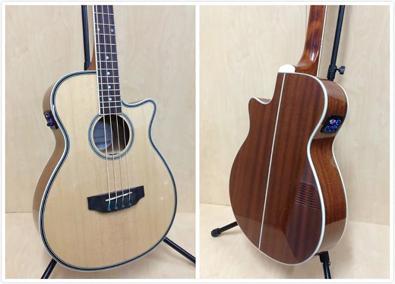 Caraya FB711BCEQN44 4-String Electric-Acoustic Bass Guitar, Natural + Free Gig Bag, picks image 1