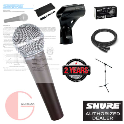 Shure SM58 Cardioid Vocal Mic w/ XLR Cable and a Microphone Stand image 1
