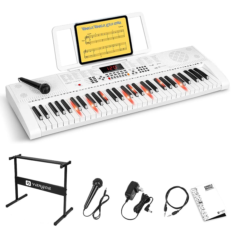 Keyboard Piano With 61 Lighted Keys, Full-Size Electric Piano Keyboard For Beginner Kids Teens Adults With Stand, Microphone, 3 Teaching Modes, Usb Port, White image 1