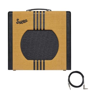 Supro 1822RTB Delta King 12 1x12" 15W Tube Combo Amp (Tweed/Black) Bundle with 10' Guitar Cable image 1