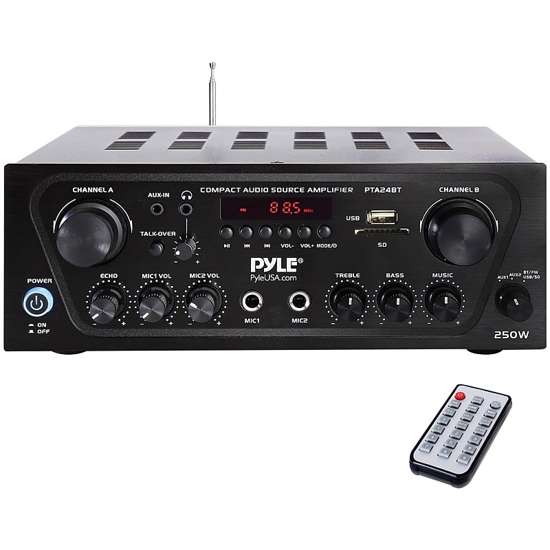 Pyle 250-Watt Compact Bluetooth Audio Stereo Receiver with FM Radio - PTA24BT image 1