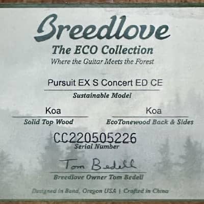 Breedlove Pursuit Exotic S Concert Edgeburst Cutaway Acoustic Electric  Ser# CC220505226 image 9