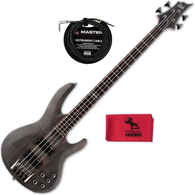 ESP LTD B-204SM B Bass, Spalted Maple, See Thru Black Satin w/ Cable & Cloth for sale