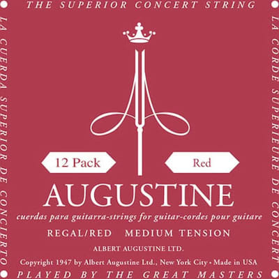 Regal/Red - Medium Tension Nylon Guitar Strings - Augustine Classical String Collection (12 Packs of All 6 Strings)