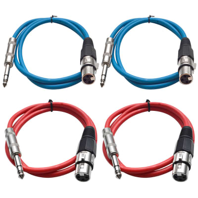 4 Pack of 1/4 Inch to XLR Female Patch Cables 3 Foot Extension Cords Jumper - Blue and Red image 1