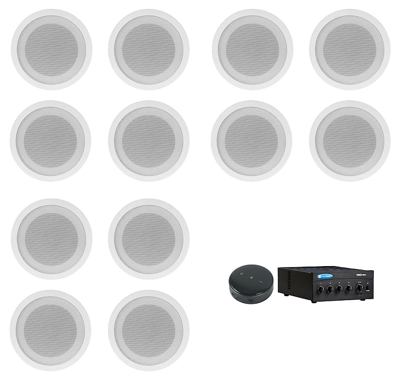 Crown 70v Amplifier+12) White 5&quot; Commercial Ceiling Speakers+Smart Wifi Receiver  			