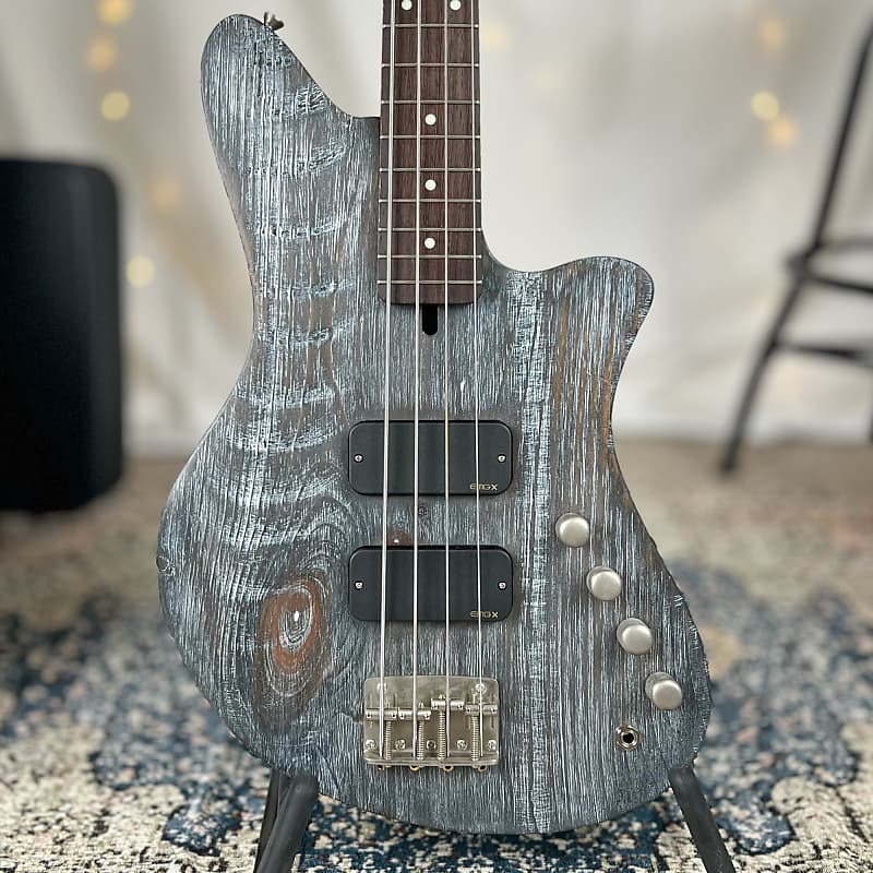 Offbeat Guitars "Jackie-O" 30" Short Scale Bass in Pewter Ceruse on Pine, Active EMG Pickups, Gotoh Hardware image 1
