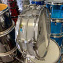 Ludwig L-404 Acrolite 5x14" 8-Lug Aluminum Snare Drum with Rounded Blue/Olive Badge 1979 - 1993 - Gray