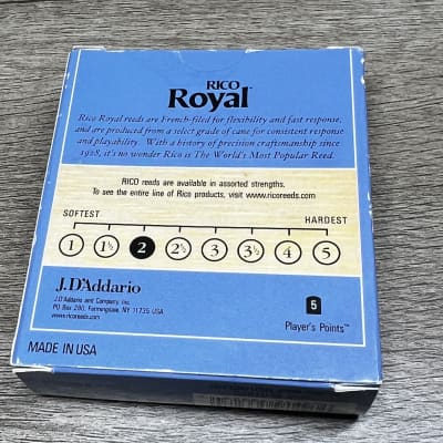Rico Royal Bb Clarinet Reeds Strength 2 French File Cut New Open Box of 10 image 2