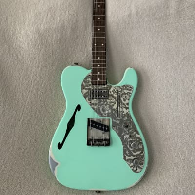James Trussart Deluxe SteelCaster in Surf Green on Cream w/ Roses image 22