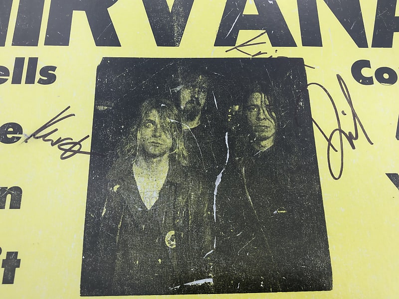 Nirvana SIGNED Nevermind Rockin 1992 Cardboard Poster - Kurt Cobain, Krist  Novoselic, Dave Grohl COA