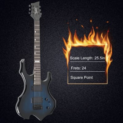 Glarry Blue 36inch Burning Fire Style Electric Guitar HH Pickup w/20W Amplifier image 11