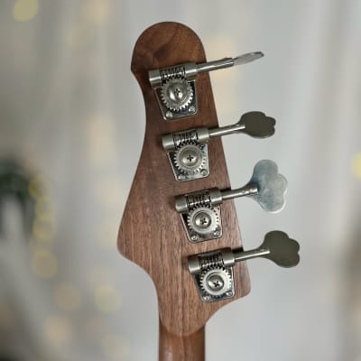 Offbeat Guitars "Jackie-O" 30" Short Scale Bass, Salted Caramel on Distressed Pine, Walnut/Bubinga Neck, Nordstrand Pickups, Gotoh Hardware image 7