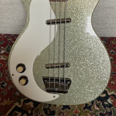 Left Handed Dan Electro Bass Guitar-Silver-Gold Sparkle image 3