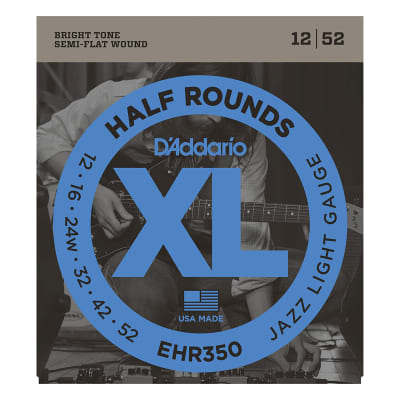 D'Addario EHR350 Half Round Electric Guitar Strings, Jazz Light, 12-52 image 1