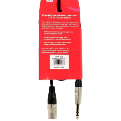 Hosa HSX-005 5 Foot Rean 1/4" TRS-XLR-3 Male Balanced Inter-Connect Cable image 2