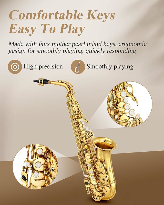 Student Alto Saxophone E Flat Gold Lacquer Alto Beginner Sax Full