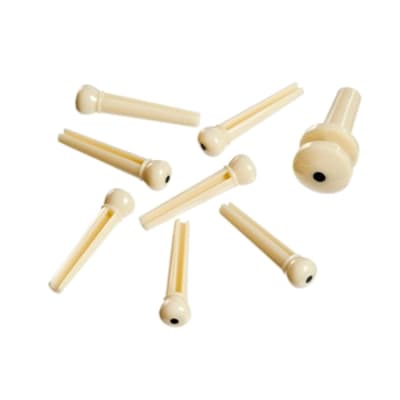 Planet Waves PWPS12 Molded Bridge Pins w/End Pin in Ivory w/Black Dot (Set of 7) for sale