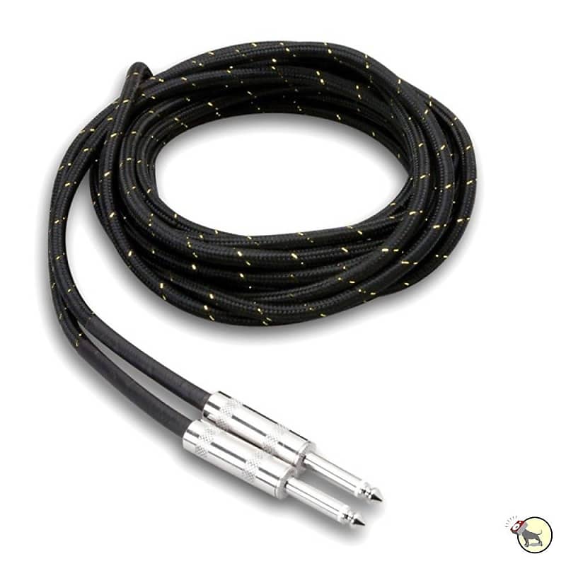 Hosa 3GT-18C4 Cloth Guitar Cable Straight to Same Black/Gold (18ft) image 1