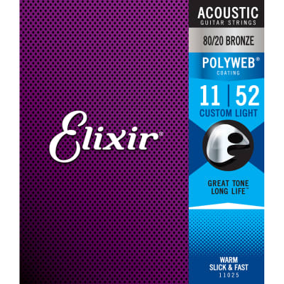 Elixir 11025 Polyweb 80/20 Bronze Custom Light Acoustic Guitar Strings (11-52) image 2