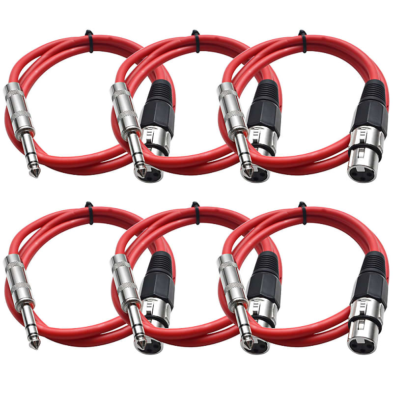 SEISMIC AUDIO Red 1/4" TRS to XLR Female 3' Patch Cable image 1