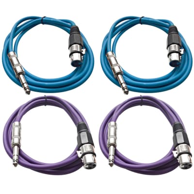 4 Pack of 1/4 Inch to XLR Female Patch Cables 6 Foot Extension Cords Jumper - Blue and Purple image 1