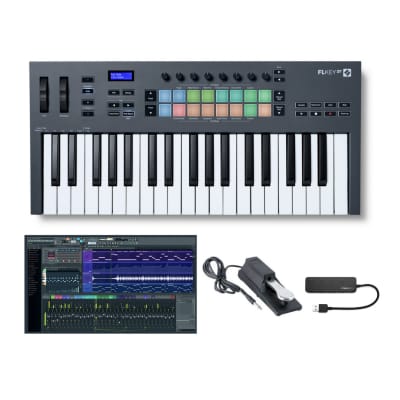 Novation FLkey 37 37-Key MIDI Keyboard Controller for FL Studio Bundle with FL Studio 20 Producer Ed., Pedal, USB Hub