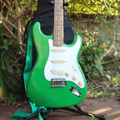 Johnson AXL S-Style Transparent Green Electric Guitar w/ Case & new Fender knobs image 4