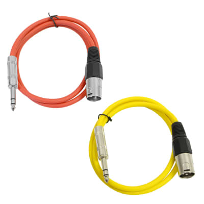 2 Pack of 1/4 Inch to XLR Male Patch Cables 2 Foot Extension Cords Jumper - Red and Yellow image 1