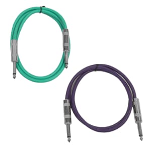 Seismic Audio SASTSX-2-GREENPURPLE 1/4" TS Male to 1/4" TS Male Patch Cables - 2' (2-Pack)