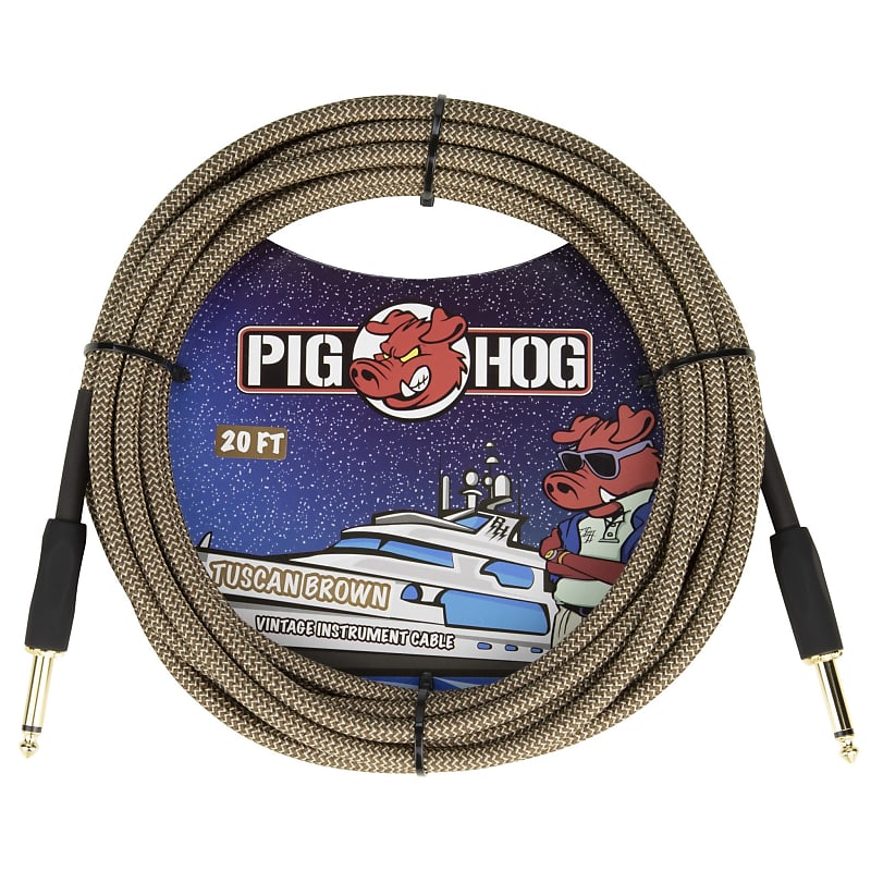 Pig Hog 20-Foot Vintage Woven Instrument Cable, 1/4" Straight-Straight, Tuscan Brown image 1