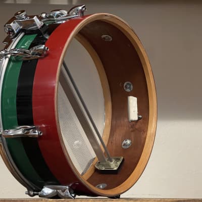 1960's Premier 2001 5.5x14 Mahogany Snare Drum Original Red Black Green Duroplastic 2000 image 17