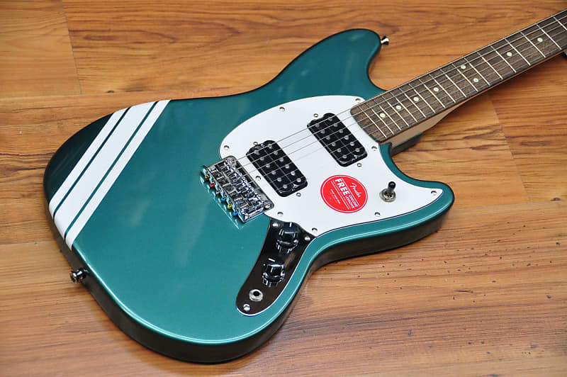 Squier FSR Bullet Competition Mustang HH Sherwood Green w/ Olympic White  Stripes