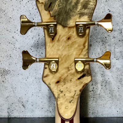 Alembic Mark King Deluxe 4, Buckeye Burl with Ebony Fretboard and Blue And Red LED's *IN STOCK* image 14