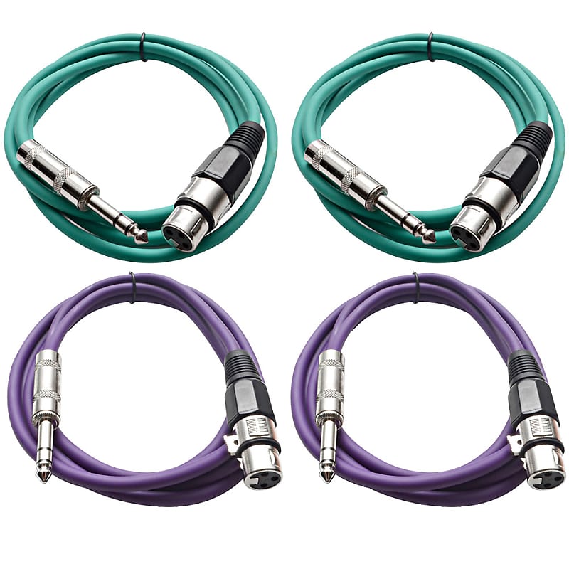4 Pack of 1/4 Inch to XLR Female Patch Cables 6 Foot Extension Cords Jumper - Green and Purple image 1