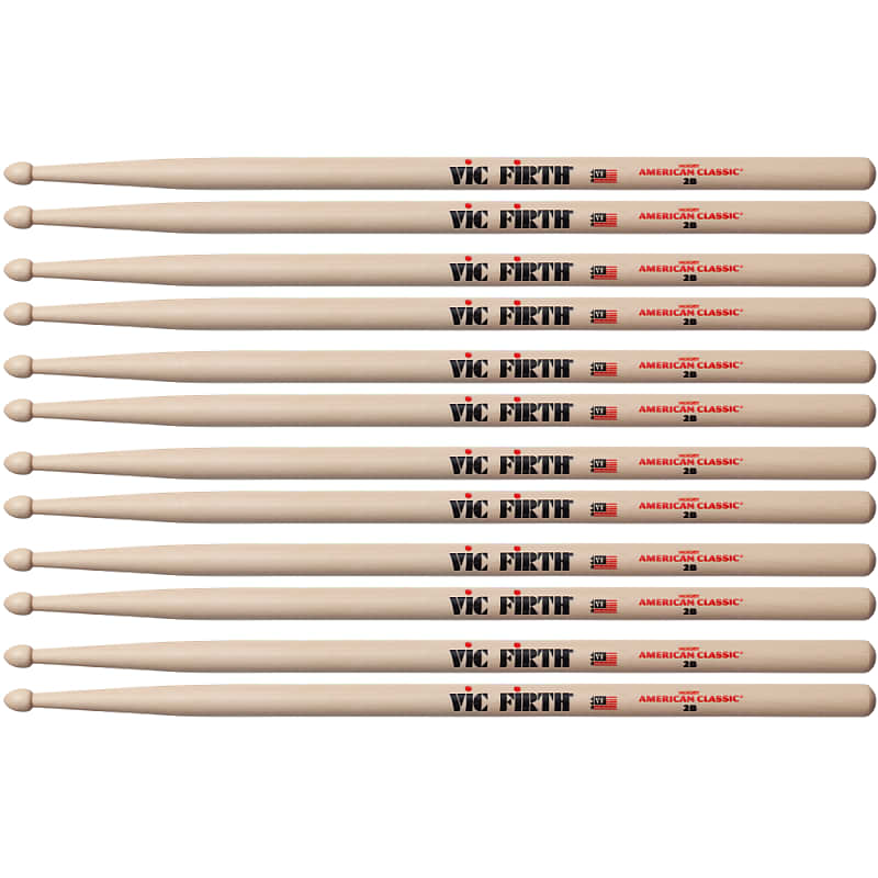 6 Pairs Vic Firth 2B Wood Tip American Classic Hickory Drumsticks Brick image 1