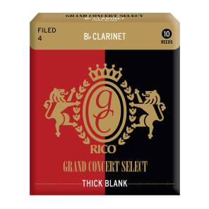 Rico RGT10BCL400 Grand Concert Select Thick Blank Clarinet Reeds, Filed - Strength 4.0 (10-Pack)