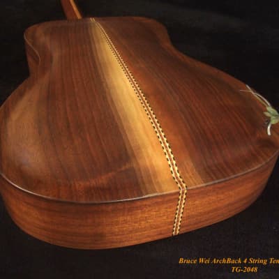 Bruce Wei Curly Spalted Maple, Walnut ARCH-BACK 4 String Tenor Guitar, Vine Inlay TG-2048 image 8