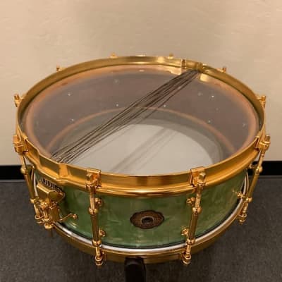 1928 Slingerland Fancher Model 5.5x14 Snare Drum in Sea Green Pearl image 9