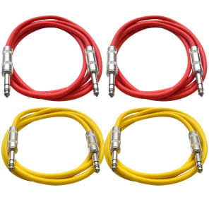 Seismic Audio SATRX-2-2RED2YELLOW 1/4" TRS Patch Cables - 2' (4-Pack)