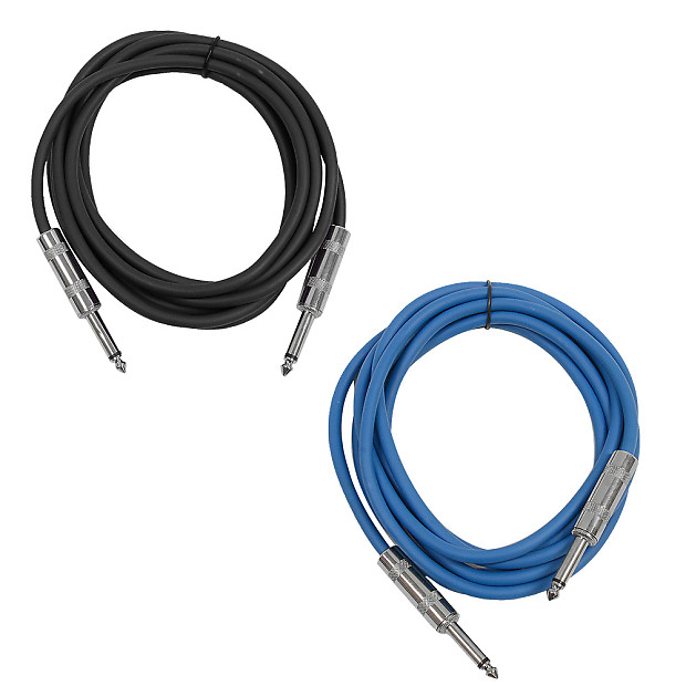 2 Pack of 10 Foot 1/4" TS Patch Cables 10' Extension Cords Jumper - Black & Blue image 1